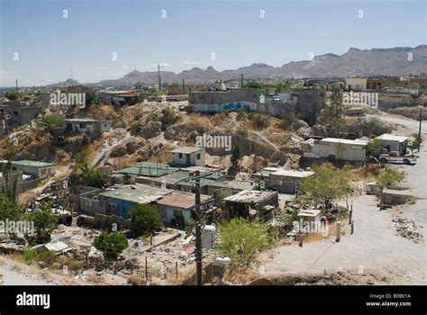 View of a lower class neighborhood in the Mexican border city of Ciudad ...