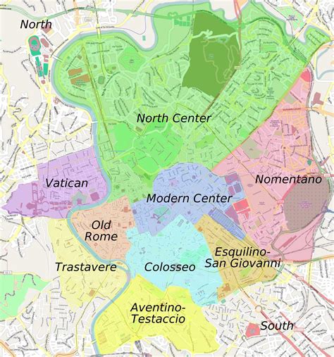 Rome neighborhoods map - Map of Rome Italy neighborhoods (Lazio - Italy)