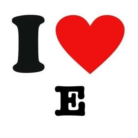 i love e with the letter e in front of it and an image of a red heart