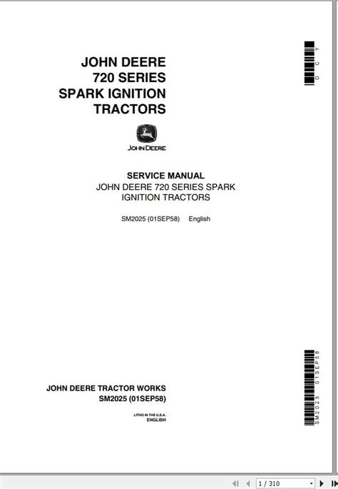 John Deere 720 Series Tractors Spark Ignition Service Manual SM2025 PDF