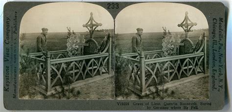 Stereo View Grave Of Lt. Quentin Roosevelt Buried By Germans Where He Fell | Theodore Roosevelt