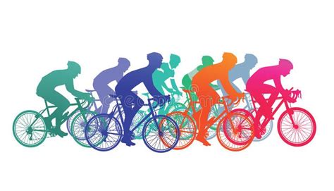 Cyclists in bike race. Banner style colorful illustration of a bunch of ...