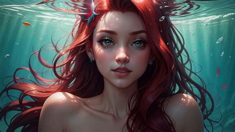 Ariel (Disney Princess) Wallpaper 4K, AI art, Underwater