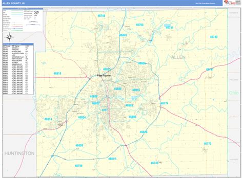 Allen County, IN Zip Code Wall Map Basic Style by MarketMAPS