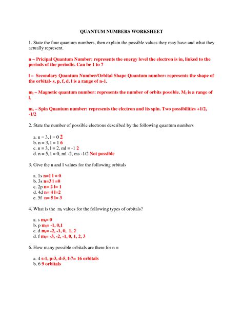 SOLUTION: Quantum numbers worksheet answers - Studypool