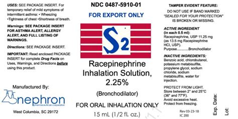 S2 Racepinephrine MULTI-DOSE: Details from the FDA, via OTCLabels.com