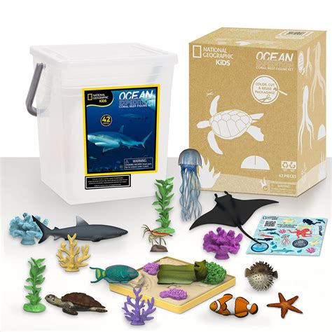 Just Play National Geographic Kids Tub of Realistic Sea Animal Toy Figures for Kids, QR Code to ...