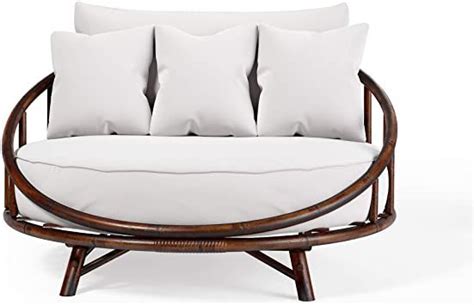 Zew Rattan Daybed Large Accent Sofa Chair Lawn Pool Garden Seating Pillows Bamboo Round Sofabed ...