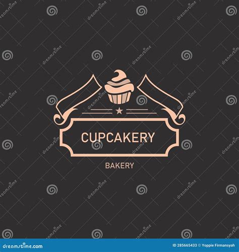 Logo Design for Small Bakery. Vector Cup Cake. Editable Stroke. Isolated Black Baground Stock ...