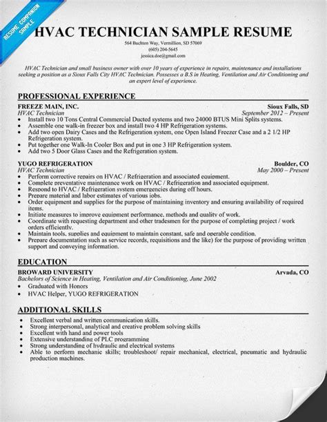 Resume Templates Hvac - Resume Templates | Resume examples, Sample ...