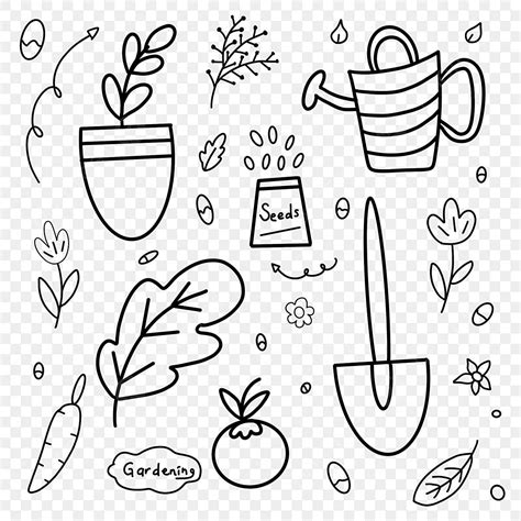 Gardening Doodle Hand Drawn, Garden Drawing, Hand Drawing, Gardening Drawing PNG Transparent ...