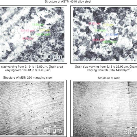 Images of microstructure of alloy steel, maraging steel, and weld ...