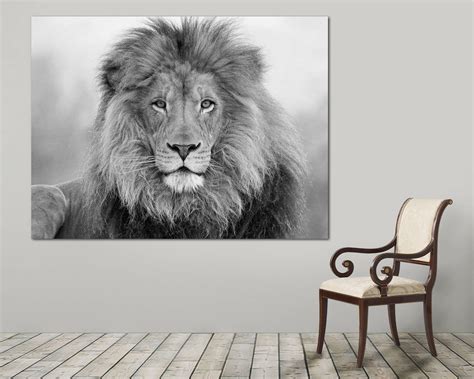 Black and White Lion Wall Art Canvas Print Interior Design | Etsy