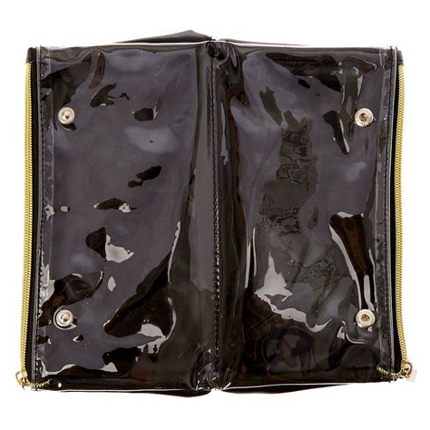 Black Faux Leather Studded Folding Makeup Bag | Icing US