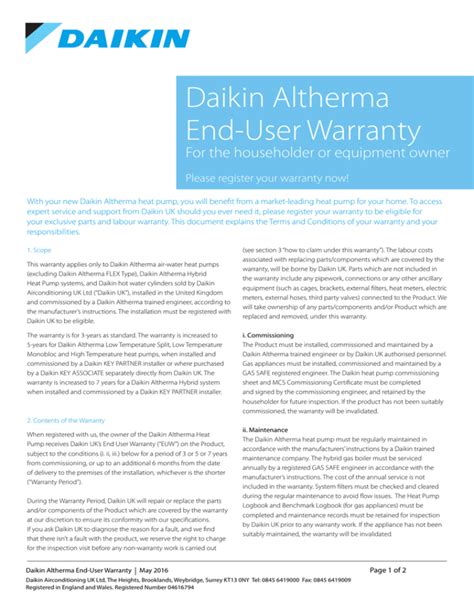 To view our full Daikin Altherma warranty please click