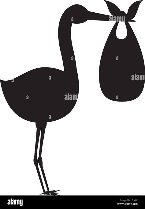 silhouette of stork holding a baby basket icon over white background. vector illustration Stock ...