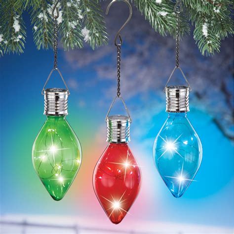 Solar Large Holiday Bulb Lights with Hooks - Set of 3 | Collections Etc.