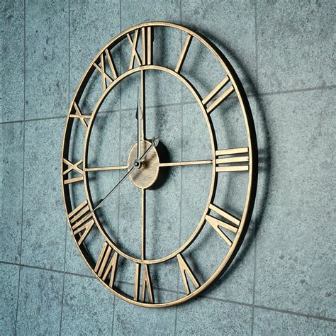 Metal Wall Clock, 18.5" Iron Metal Vintage Retro Indoor Wall Clock with Roman Numerals with ...