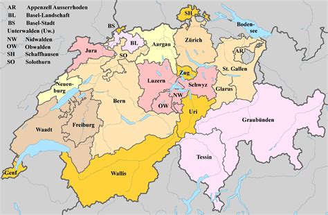 Schweiz Karte mit Regionen & Landkarten mit Provinzen