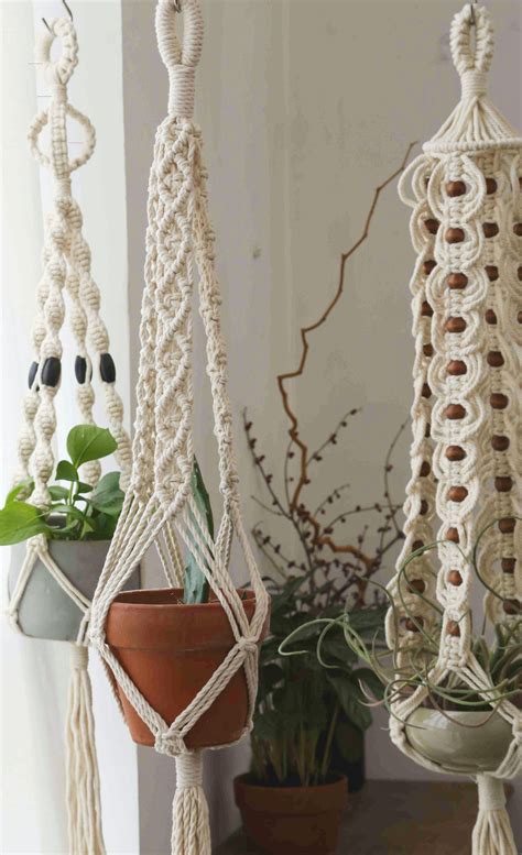 Beaded macrame plant hangers Hanging wall planters Vintage boho ...