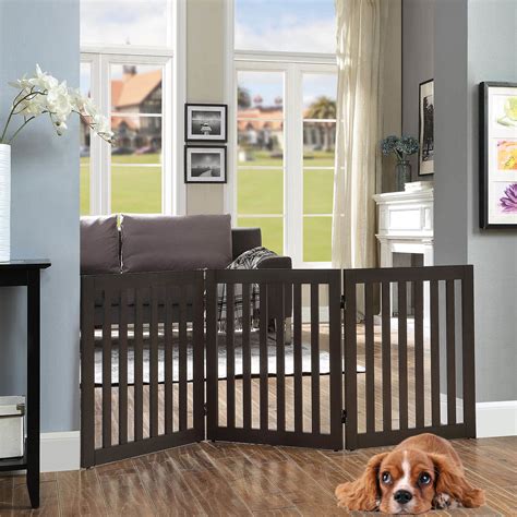 UniPaws Flat Wooden 3 Panel Dog Gate Espresso Freestanding, 20"-60" W X ...