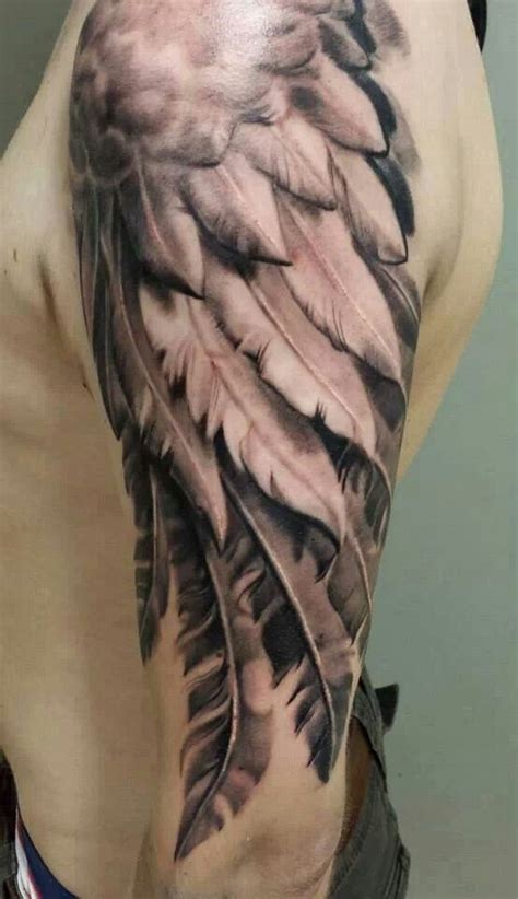 Feather wing sleeve tattoo for men