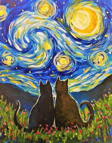 Art At Home: Starry Cat Event Tutorial Step by Step - Uncorked Canvas