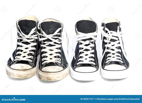 Two Pairs of Sneakers - One Old, One New Stock Image - Image of accessory, canvas: 30551721