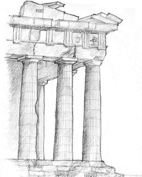 In-situ sketch of the corner of the Parthenon at the Acropolis, Athens ...