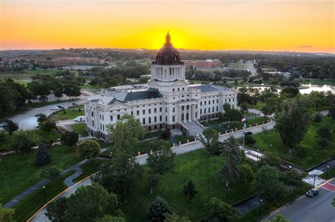 South Dakota State Capitol building in Pierre, SD. Aerial drone – South Dakota Catholic Conference