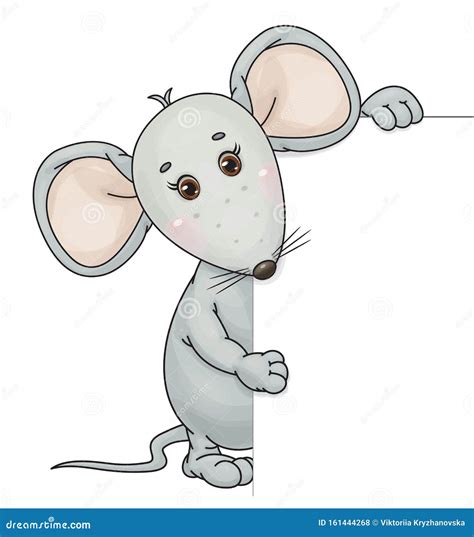 Vector Cute, Grey Mouse Cartoon Hiding Behind by Blank. Stock Vector - Illustration of child ...