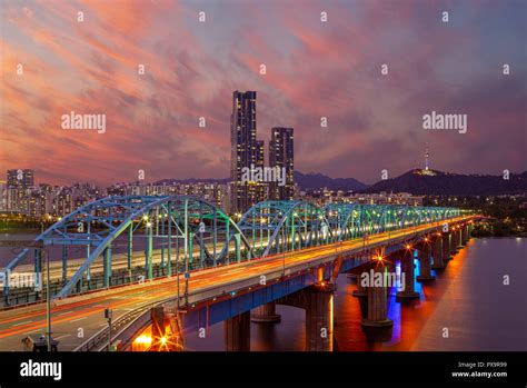 night view of seoul by han river in south korea Stock Photo - Alamy