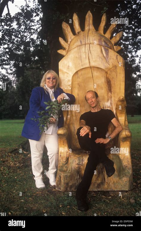 Dwina Gibb and Robin Gibb he is sitting in a Druids Throne Dwina is ...