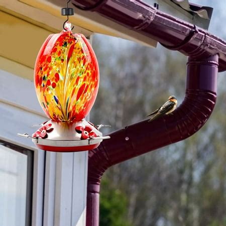 Bird Feeder Hummingbird Feeder Bird Perch for Outdoors Patio Hand Blown Glass Hummingbird Feeder ...