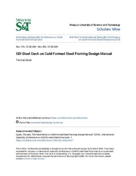 (PDF) SDI Steel Deck on Cold-Formed Steel Framing Design Manual