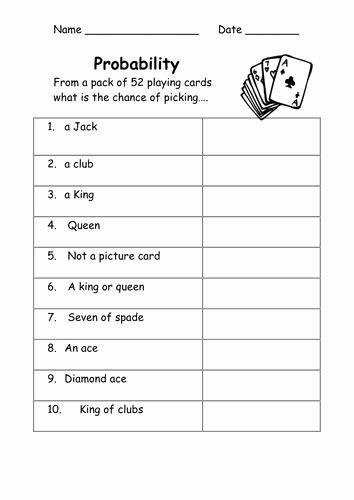 Probability With A Deck Of Cards Worksheets Answers