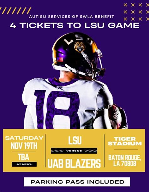 LSU Game tickets with Parking Pass!! - Autism Services of Southwest ...