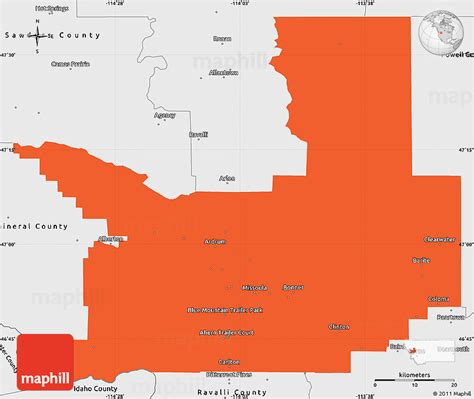 Political Simple Map of Missoula County, single color outside, borders and labels