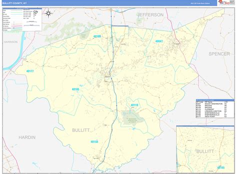 Bullitt County, KY Zip Code Wall Map Basic Style by MarketMAPS - MapSales