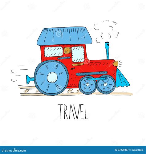 Hand Drawn Train Cartoon Vector Illustration. Printable Templates Stock Vector - Illustration of ...