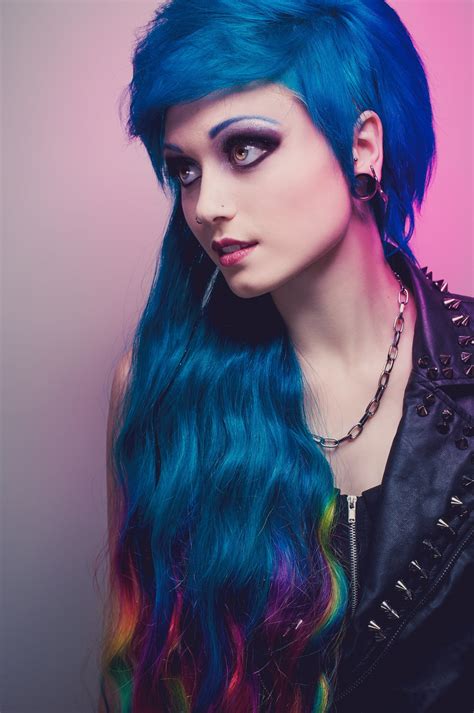 Woman in blue hair wearing black leather top HD wallpaper | Wallpaper Flare