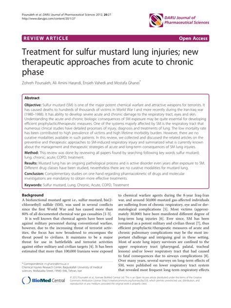 (PDF) Treatment for Sulfur Mustard Lung Injuries; New Therapeutic Approaches from Acute to ...