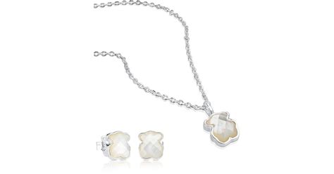 Tous Sterling Silver Teddy Bear Necklace & Earrings Set in White | Lyst