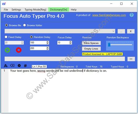 Focus Auto Typer Pro Software - Sam Data Services
