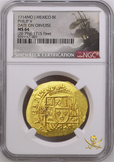 Rare Date over GRAT! Mexico 8 Escudos 1714 "1715 Plate Fleet Shipwreck" NGC 64 - Pirate Gold Coins