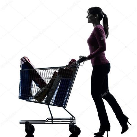 Woman with full shopping cart silhouette — Stock Photo © STYLEPICS ...