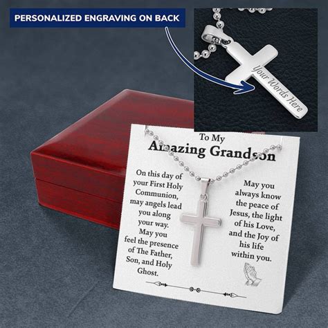 First Holy Communion Gift - For Grandson - Personalized Cross Necklace ...