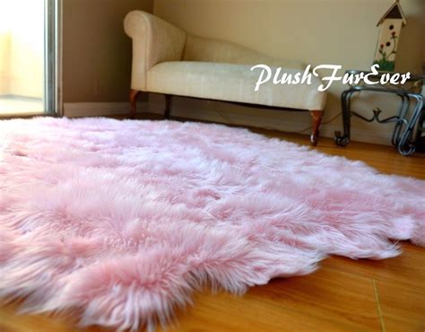 58" x 84" Baby Pink Nursery Girl Area Rug Sheepskin Faux Fur Cute Decor ...