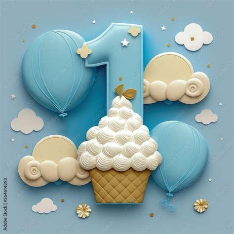 boys first birthday themed digital art large blue number one behind ...