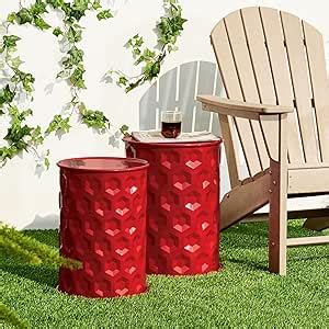 Amazon.com: glitzhome Outdoor Side Tables Set of 2 Decorative Garden Stools, Metal Embossed ...
